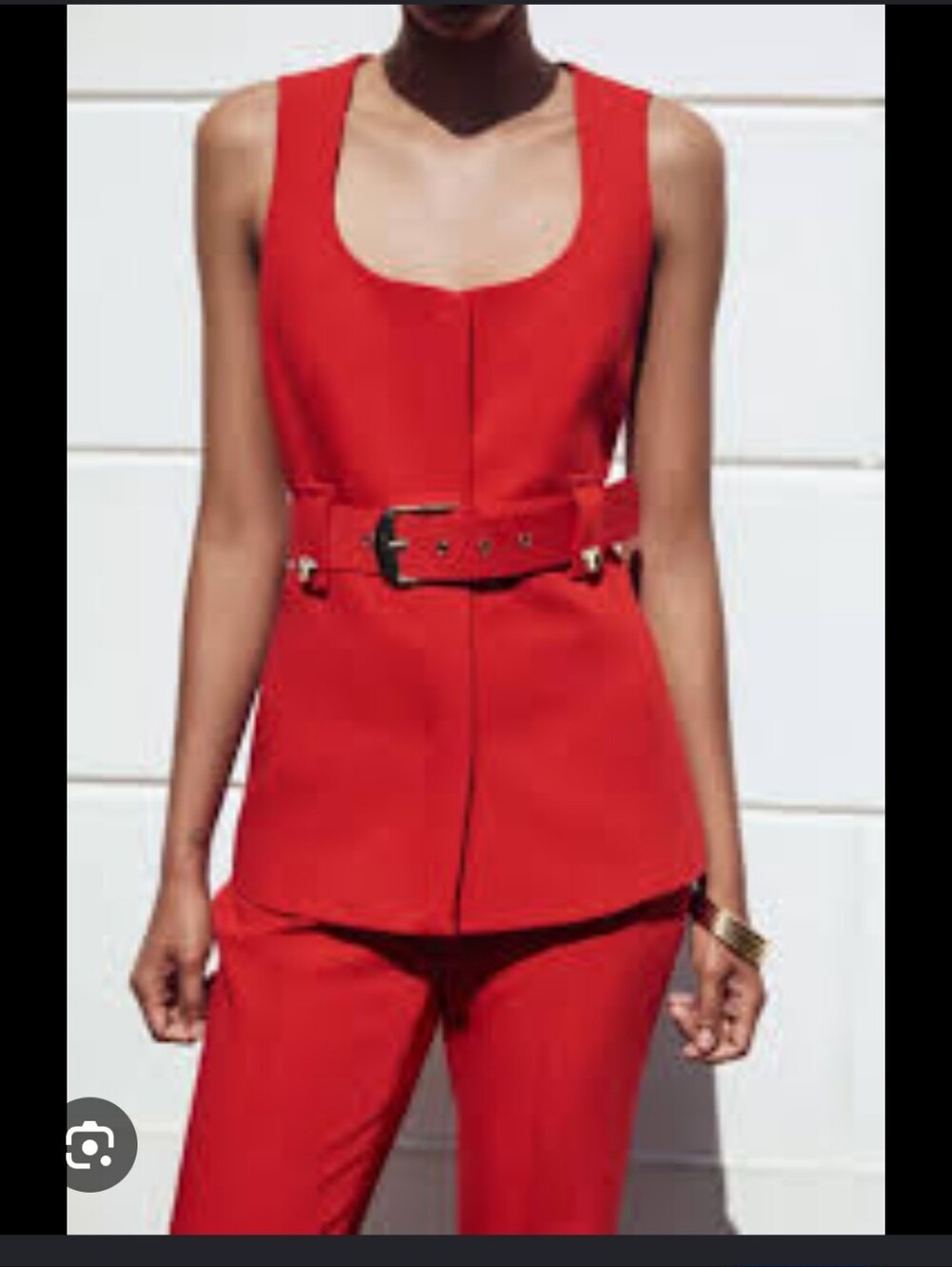 Zara Red Sleeveless Belted Waistcoat with Gold Buckle